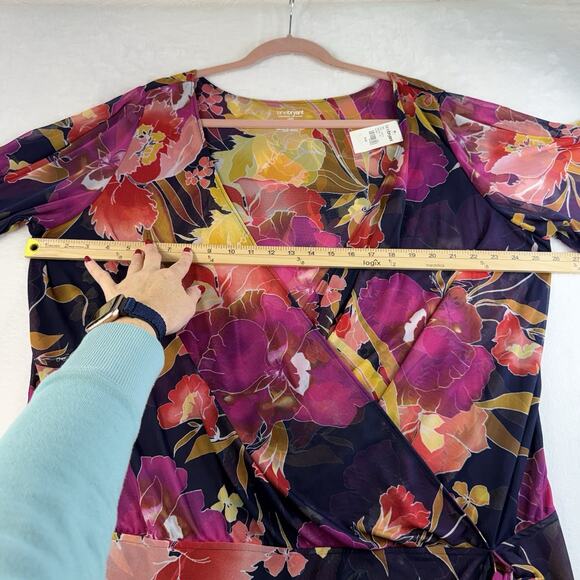 Lane Bryant Plus 2X 18/20 Faux Wrap Top 3/4 Kimono Sleeve Draped V-Neck Sheer - Picture 7 of 11